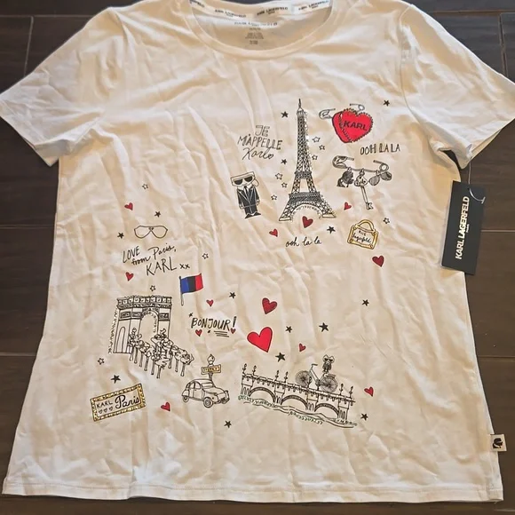 Karl Lagefeld Paris Themed T Shirt NWT - Picture 2 of 4